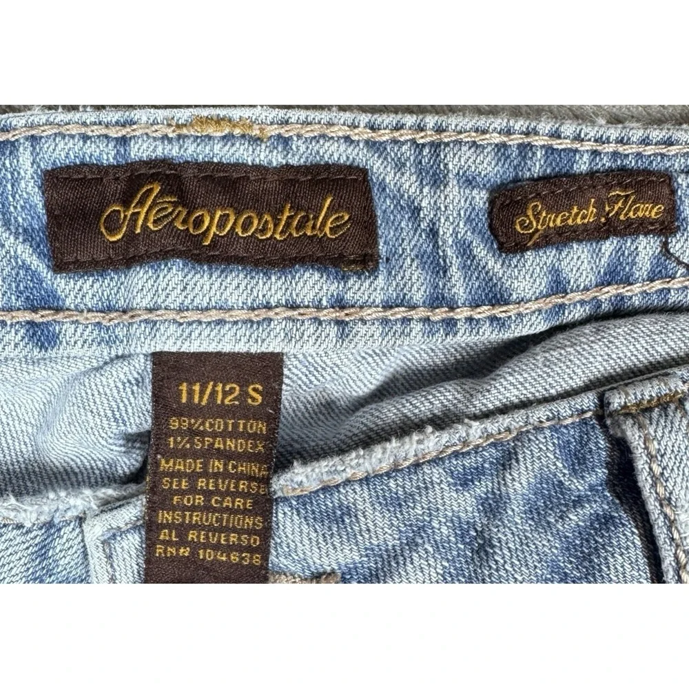 Aeropostale Stretch Flare Jeans Womens 11/12 Short Low Rise Embroidered Y2K